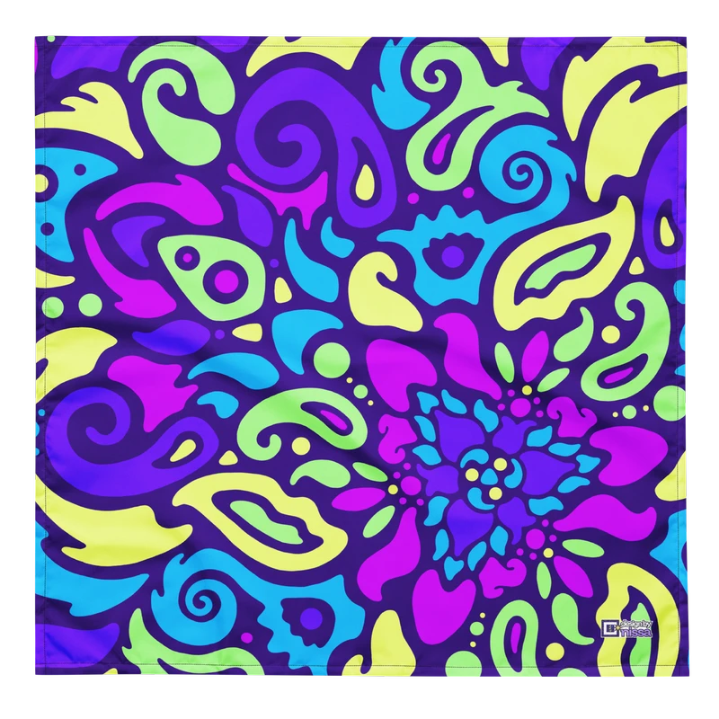 Psychedelic Maximalist All-Over Print Bandanas - Cyber Bloom, M image