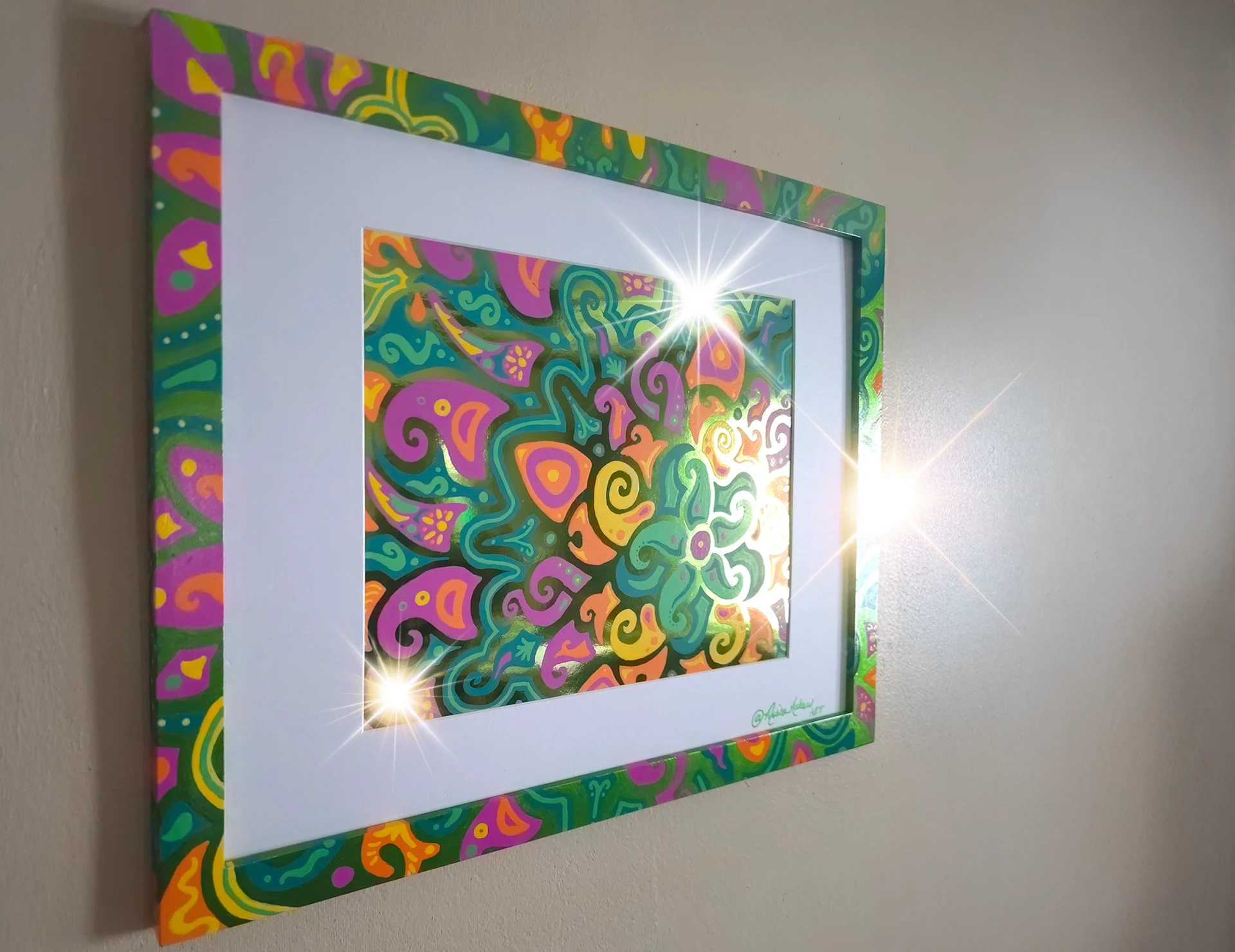 Sunflare Garden Original Green Foil Art - Cleveland Mixed Media image 3