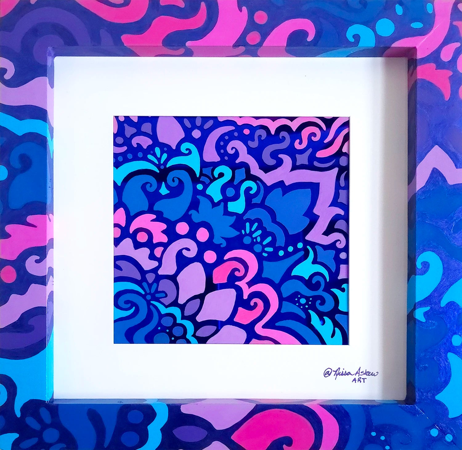 Midnight Berry – Original Deep Blue Mirror Art image 0