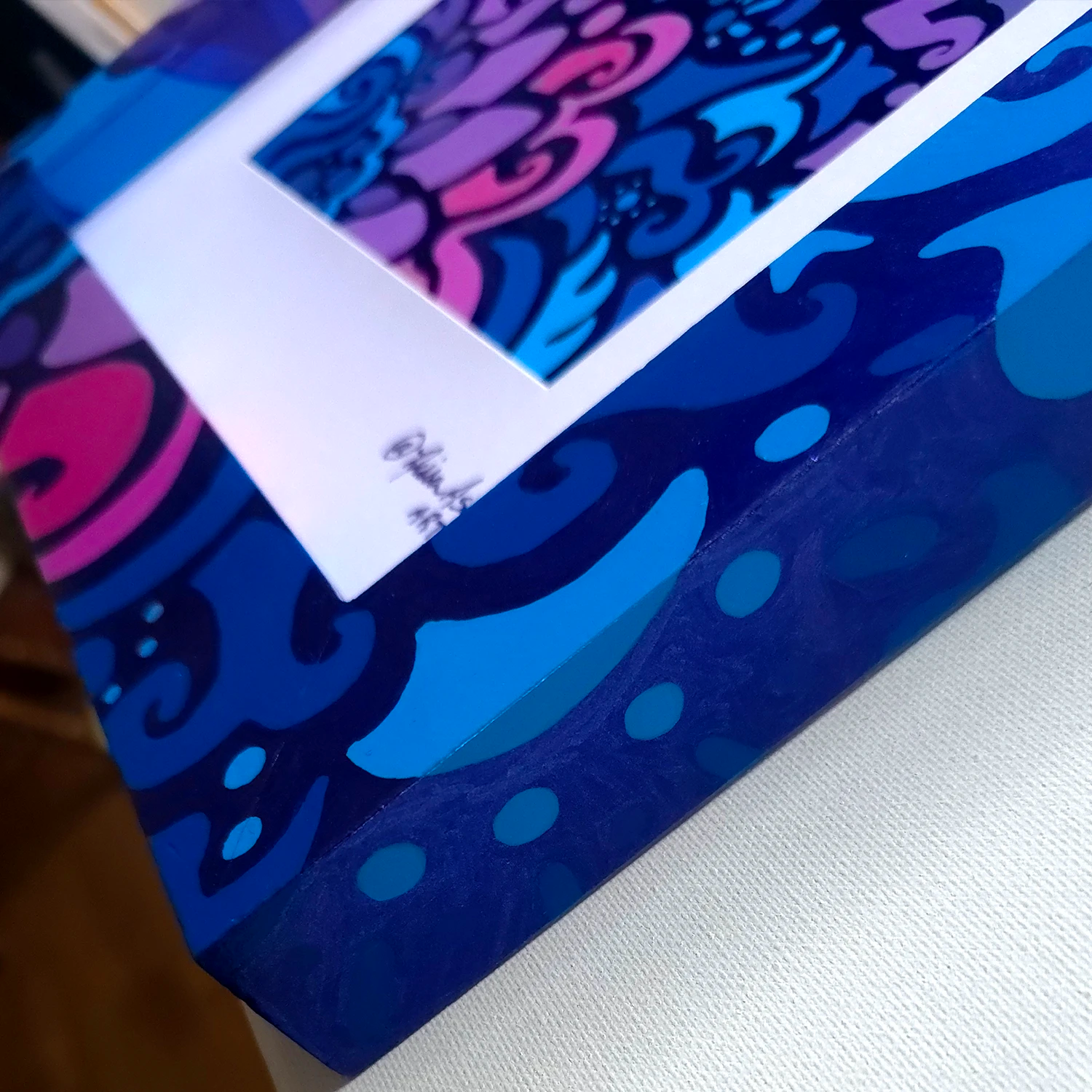 Midnight Berry – Original Deep Blue Mirror Art image 3