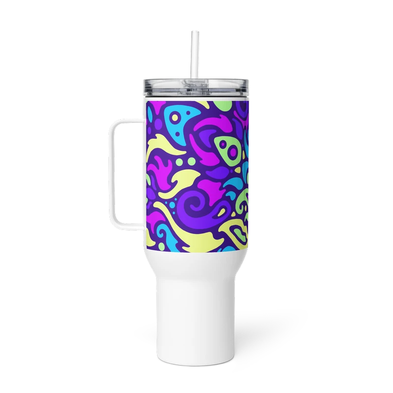 Psychedelic Maximalist Stainless Steel Travel Mugs - Cyber Bloom, 40 oz image