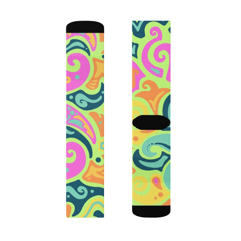 Psychedelic Maximalist Crew Socks - Sunflare Garden, L image