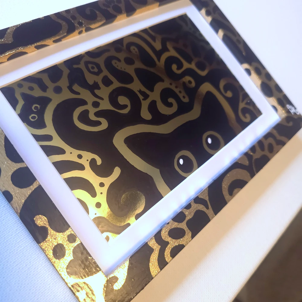 Shift Supervisor - Gold Leaf and Gold Foil Cat Art - Cleveland Artist image 3