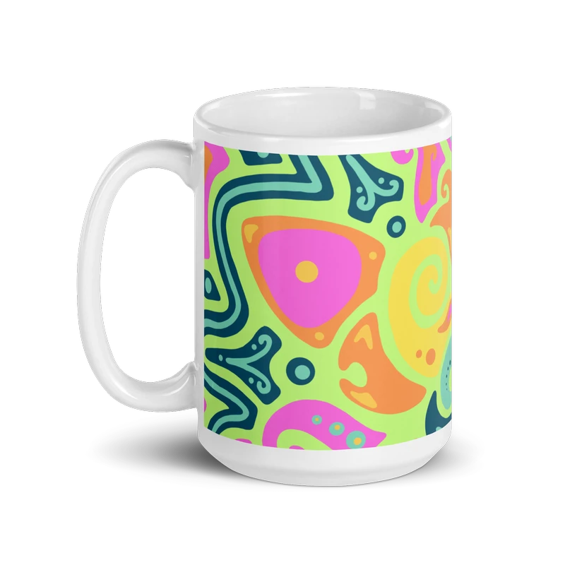 Psychedelic Maximalist Ceramic Coffee Mugs - Sunflare Garden, 15 oz image