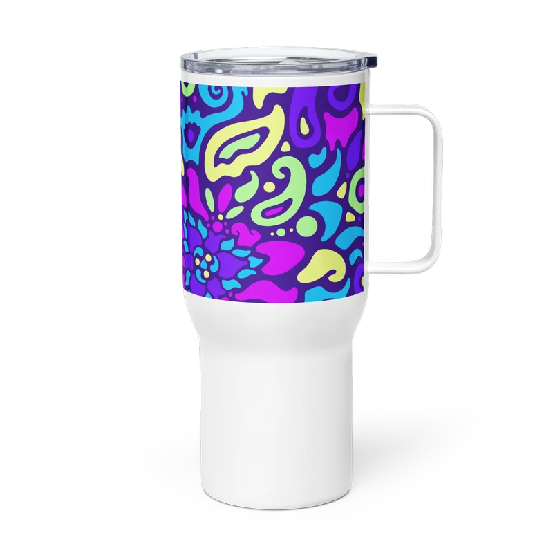 Psychedelic Maximalist Stainless Steel Travel Mugs - Cyber Bloom, 25 oz image