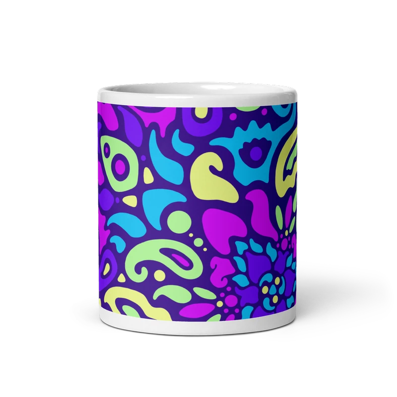 Psychedelic Maximalist Ceramic Coffee Mugs - Cyber Bloom, 11 oz image