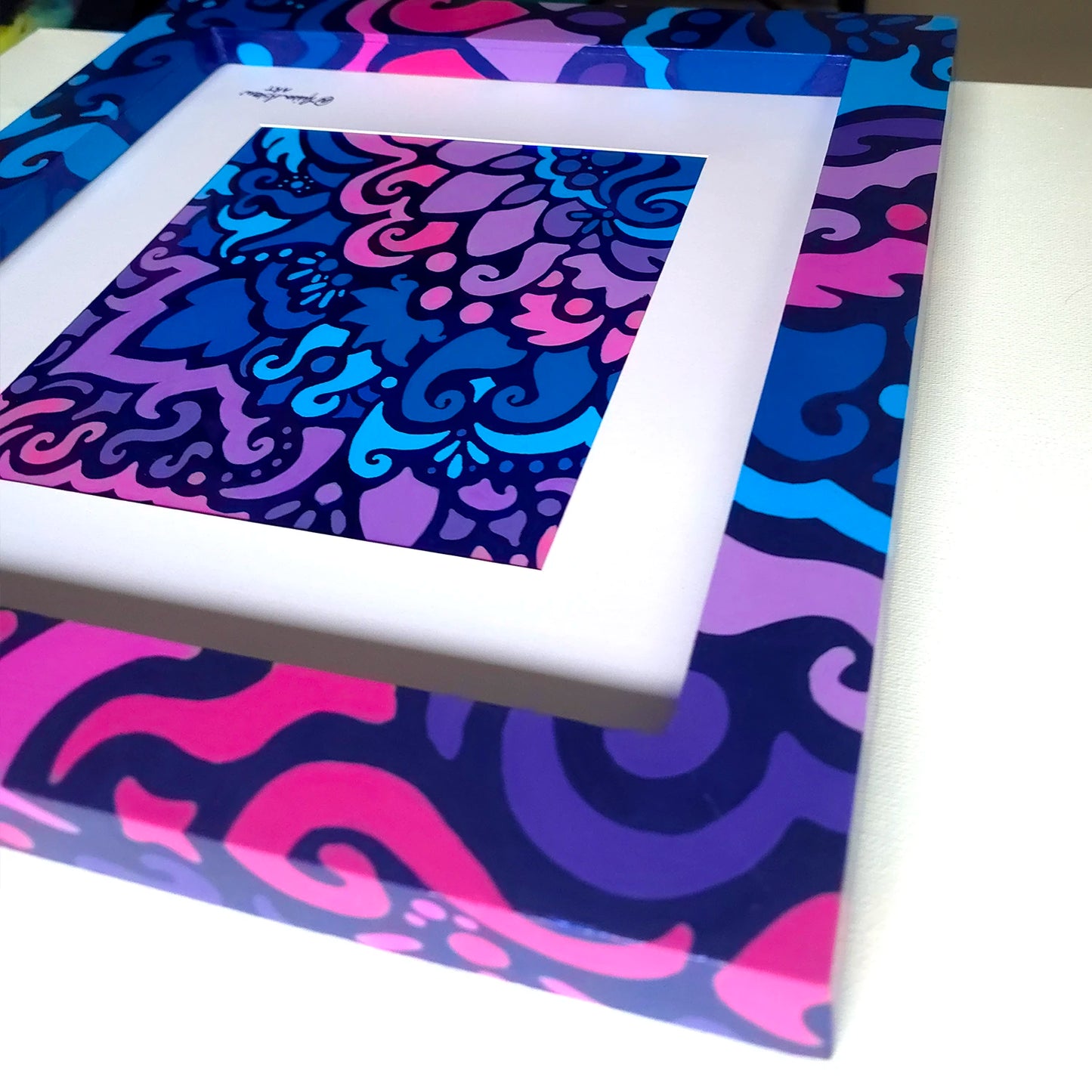 Midnight Berry – Original Deep Blue Mirror Art image 2