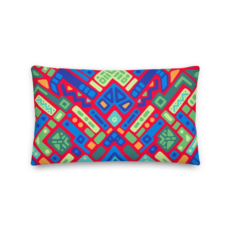Colorful geometric patterned pillow on a white background
