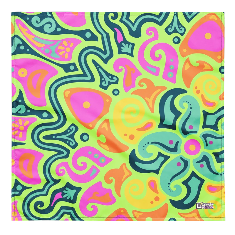 Psychedelic Maximalist All-Over Print Bandanas - Sunflare Garden, L image