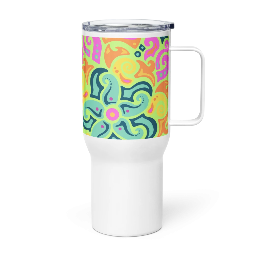 Psychedelic Maximalist Stainless Steel Travel Mugs - Sunflare Garden, 25 oz image