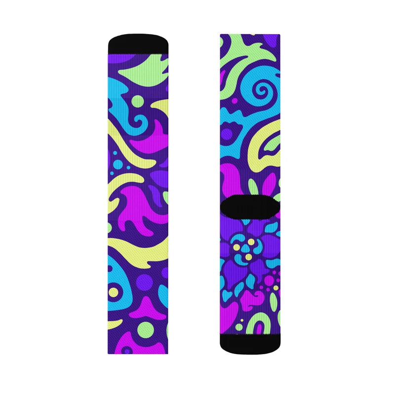 Psychedelic Maximalist Crew Socks - Cyber Bloom, M image