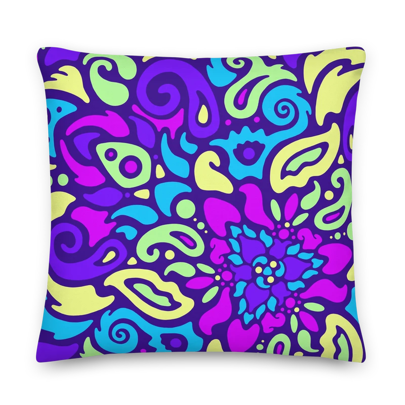 Cyber Bloom vibrant rave cave throw pillow 22x22