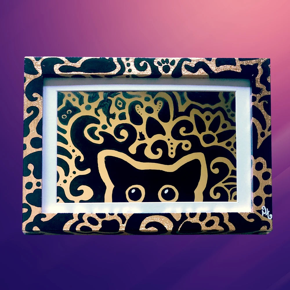 Shift Supervisor - Gold Leaf and Gold Foil Cat Art - Cleveland Artist image 0